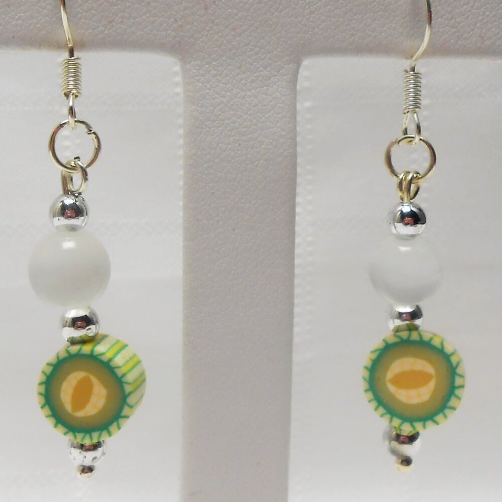 No305 Handmade earrings with polymer clay fruit-shaped beads and polished stones